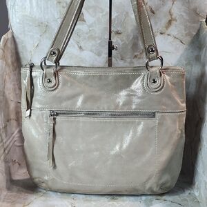 Coach Poppy Metallic Glam Tote Silver Soft Sateen  Y2K Shoulder Bag